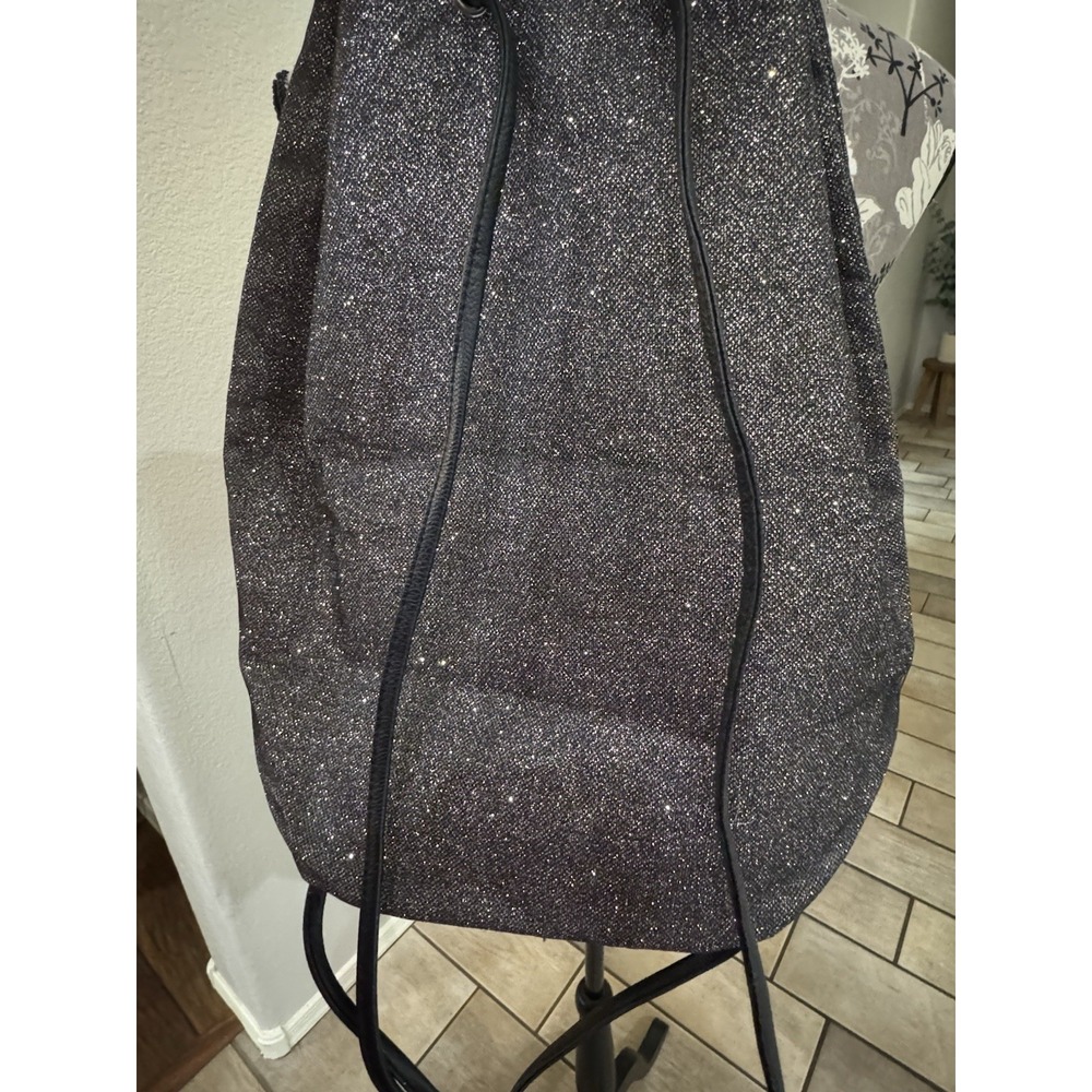 Victoria's Secret VS Drawstring Backpack Bag Black Glitter Limited Edition NEW - Picture 6 of 8